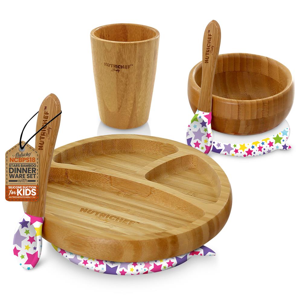 product image number 1 for NutriChef Silicone Bamboo Dinnerware Set For Kids