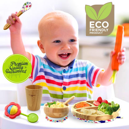 product image number 6 for NutriChef Silicone Bamboo Dinnerware Set For Kids