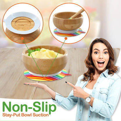 Baby Feeding Set, Non-Slip Design, Bamboo & Silicone, Easy to Clean
