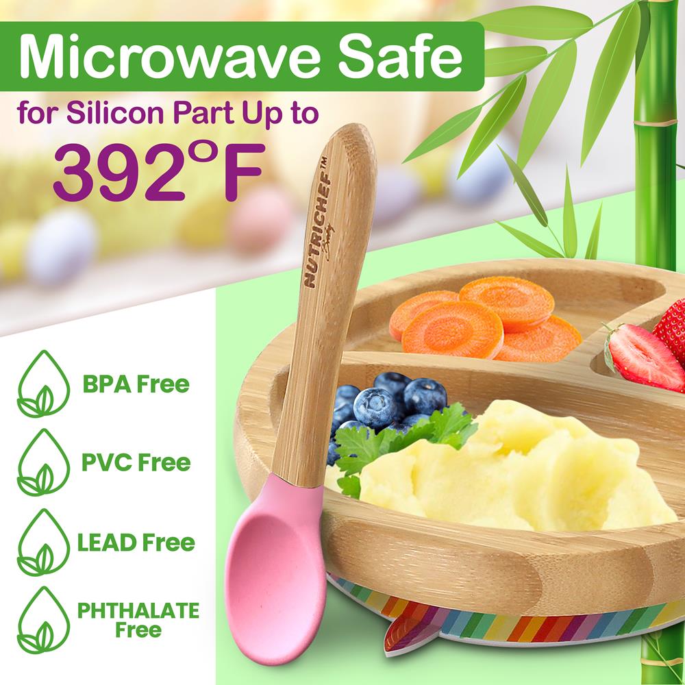 product image number 3 for NutriChef Silicone Bamboo Spoons For Kids