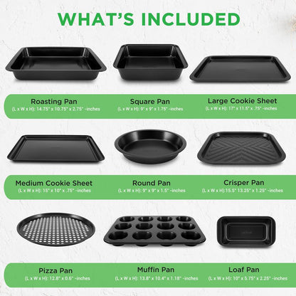 10-Piece Nonstick Bakeware Set - Easy Release Carbon Steel, Gray