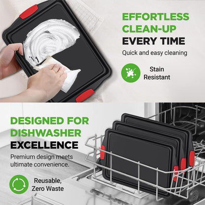 3-Piece Nonstick Cookie Sheets - Even Heat Carbon Steel, Red Handles