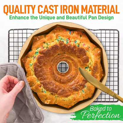 9" Cake Pan - Uniform Baking, Nonstick Thick and Heavy Cast Aluminum, Gold