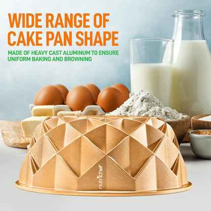 9" Cake Pan - Uniform Baking, Nonstick Thick and Heavy Cast Aluminum, Gold