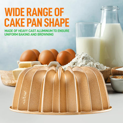 9" Cake Pan - Uniform Baking, Nonstick Cast Aluminum, Gold