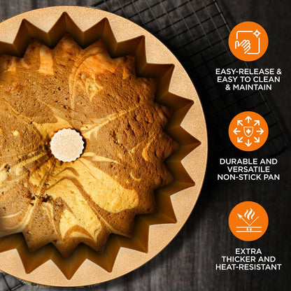 9" Cake Pan - Uniform Baking, Nonstick Cast Aluminum, Gold