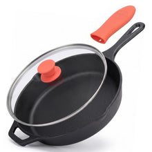 10" Cast Iron Skillet with Lid - Non-Stick, Oven Safe, Orange Handle