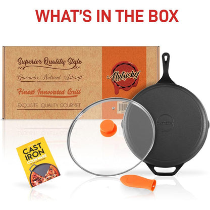 12" Cast Iron Skillet - Nonstick, Oven Safe, Orange Silicone Handle