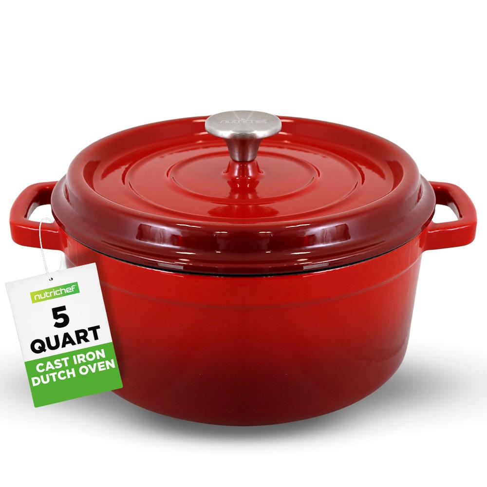 Dutch Oven 5 Qt Even Cooking Porcelain Enamel Cast Iron Red – Pyle USA