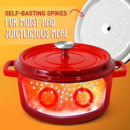 Dutch Oven 5 Qt Even Cooking Porcelain Enamel Cast Iron Red