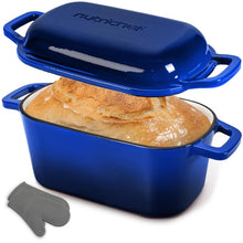 Nutrichef 3.6Qt Enamel-Coated Cast Iron Dutch Oven With Lid, Silicone Gloves Perfect For Baking, Braising, Roasting And Stewing (Blue)