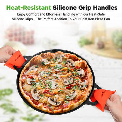 13" Cast Iron Pizza Pan - Versatile Pre-Seasoned Griddle w/ Handles