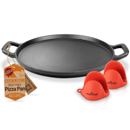 13" Cast Iron Pizza Pan - Versatile Pre-Seasoned Griddle w/ Handles