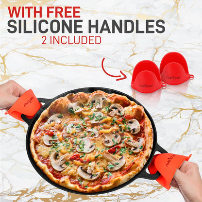 13" Cast Iron Pizza Pan - Versatile Pre-Seasoned Griddle w/ Handles