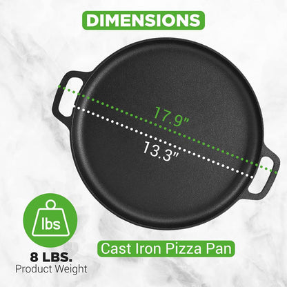 13" Cast Iron Pizza Pan - Versatile Pre-Seasoned Griddle w/ Handles
