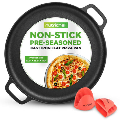 13" Cast Iron Pizza Pan - Versatile Pre-Seasoned Griddle w/ Handles