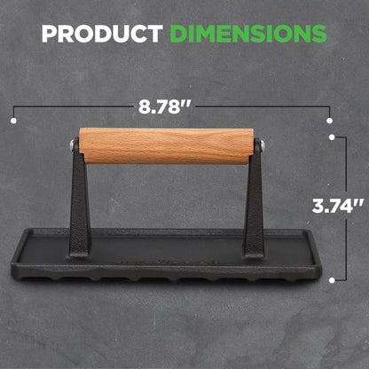 Cast Iron Grill Press - Speeds Cooking - Beech Wood Handle