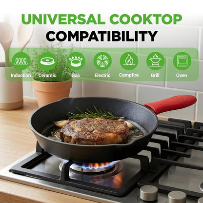 3pc Cast Iron Skillet Set - Nonstick, Even Heat, Silicone Handles