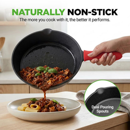 3pc Cast Iron Skillet Set - Nonstick, Even Heat, Silicone Handles