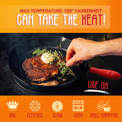 3pc Cast Iron Skillet Set - Nonstick, Even Heat, Silicone Handles