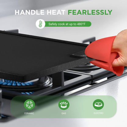 Reversible Cast Iron Grill Pan, Even Heat, 18" Flat & Ridged, Includes Mitt