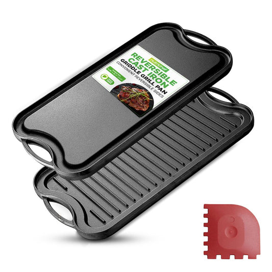 Reversible Cast Iron Griddle - Even Heat, Extra-Wide, Oven Safe
