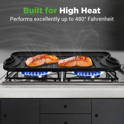 Reversible Cast Iron Griddle - Even Heat, Extra-Wide, Oven Safe