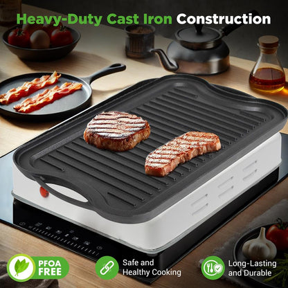 Reversible Cast Iron Griddle - Even Heat, Extra-Wide, Oven Safe