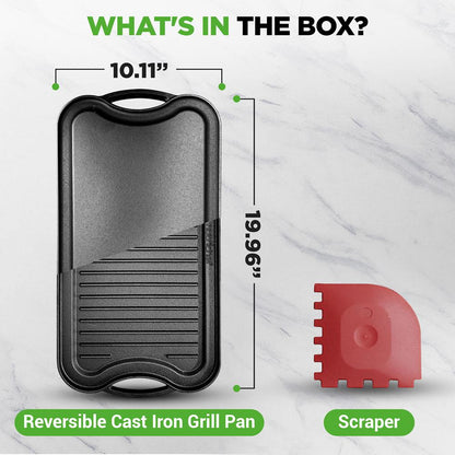 Reversible Cast Iron Griddle - Even Heat, Extra-Wide, Oven Safe