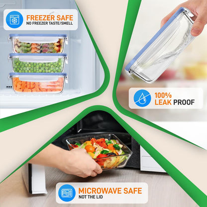 Glass Food Storage Set 10-Piece Leak-Proof Borosilicate Blue Lids