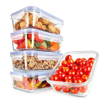 Glass Food Storage Set 10-Piece Leak-Proof Borosilicate Blue Lids