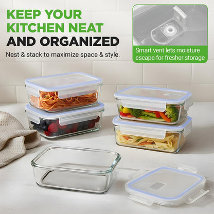 Glass Food Storage Set 10-Piece Leak-Proof Borosilicate Blue Lids