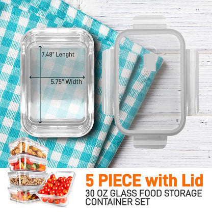 10-Piece Glass Food Storage Set, Leak-Proof, Borosilicate, Gray