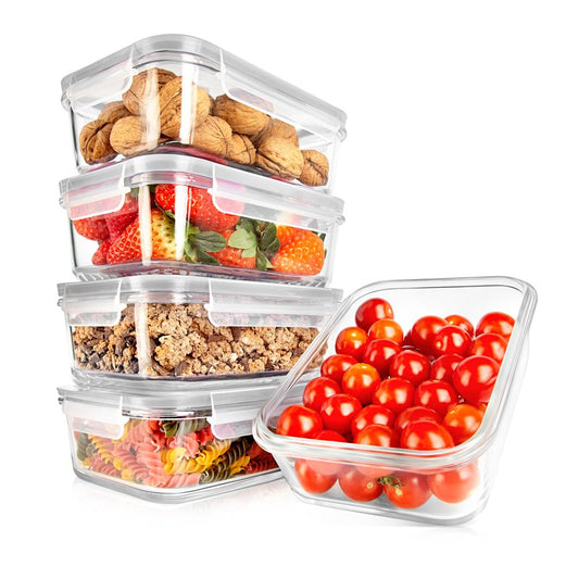 10-Piece Glass Food Storage Set, Leak-Proof, Borosilicate, Gray