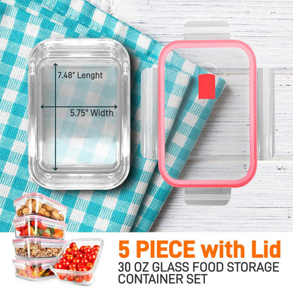 10-Piece Leakproof Glass Containers Set, Freezer-to-Oven Safe, Red