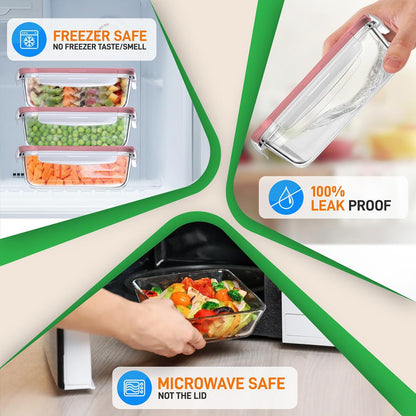 10-Piece Leakproof Glass Containers Set, Freezer-to-Oven Safe, Red