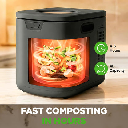 Electric Kitchen Composter 4L, Self-Cleaning, Odorless & Low Noise, Turning Food Waste Into Fertilizer (Gray)