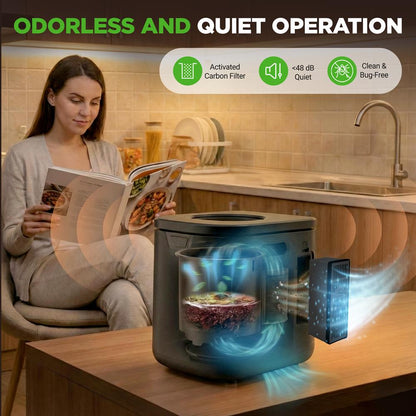 Electric Kitchen Composter 4L, Self-Cleaning, Odorless & Low Noise, Turning Food Waste Into Fertilizer (Gray)