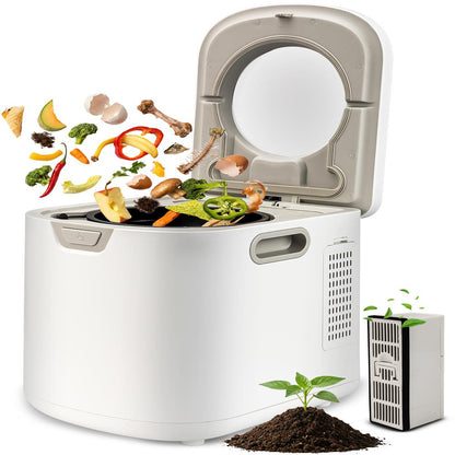 Electric Kitchen Composter 4L, Self-Cleaning, Odorless & Low Noise, Turning Food Waste Into Fertilizer (White)