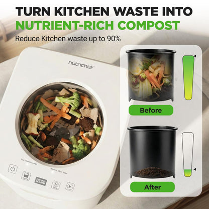 Electric Kitchen Composter 4L, Self-Cleaning, Odorless & Low Noise, Turning Food Waste Into Fertilizer (White)