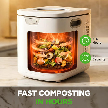 Electric Kitchen Composter 4L, Self-Cleaning, Odorless & Low Noise, Turning Food Waste Into Fertilizer (White)