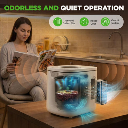 Electric Kitchen Composter 4L, Self-Cleaning, Odorless & Low Noise, Turning Food Waste Into Fertilizer (White)