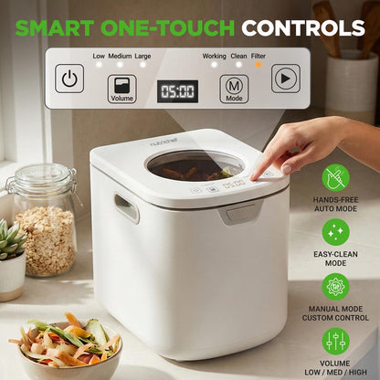 Electric Kitchen Composter 4L, Self-Cleaning, Odorless & Low Noise, Turning Food Waste Into Fertilizer (White)