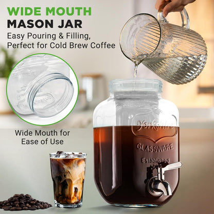 Cold Brew Coffee Maker 1-Gallon Leak-Proof Glass with Steel Spigot