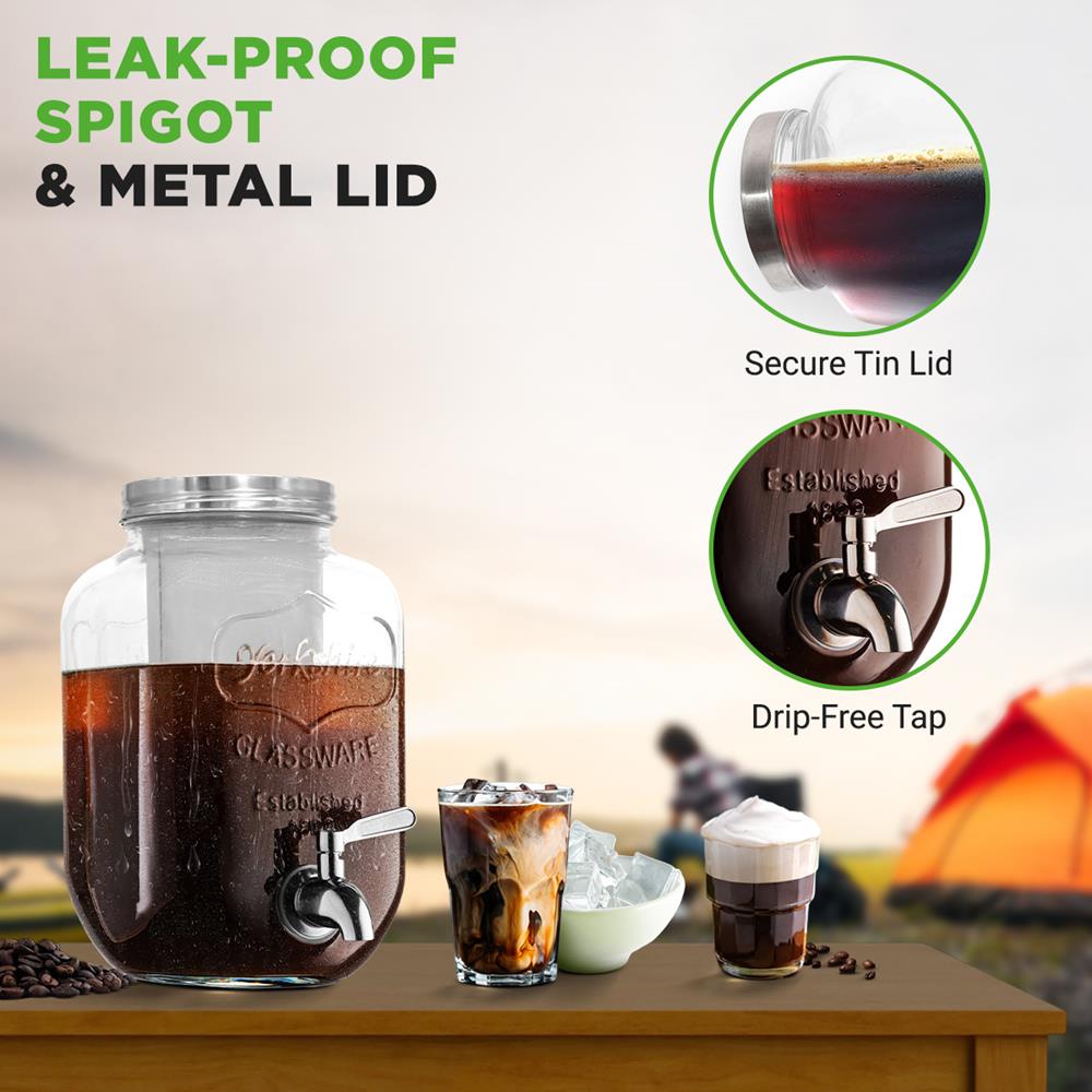 Cold Brew Coffee Maker 1-Gallon Leak-Proof Glass with Steel Spigot - Thumbnail 2
