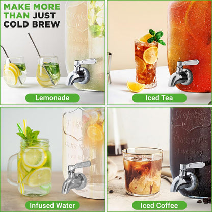 Cold Brew Coffee Maker 1-Gallon Leak-Proof Glass with Steel Spigot