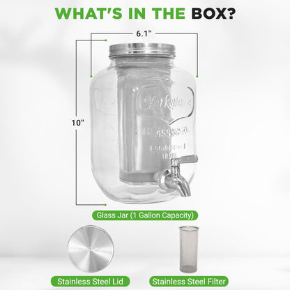 Cold Brew Coffee Maker 1-Gallon Leak-Proof Glass with Steel Spigot