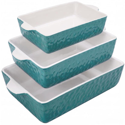 3-Piece Ceramic Casserole Set, Non-Stick, Oven Safe, Aqua