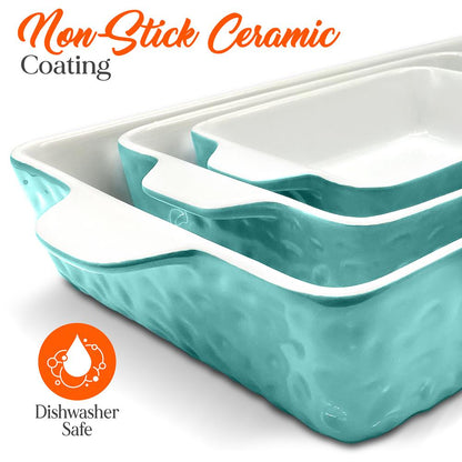 3-Piece Ceramic Casserole Set, Non-Stick, Oven Safe, Aqua
