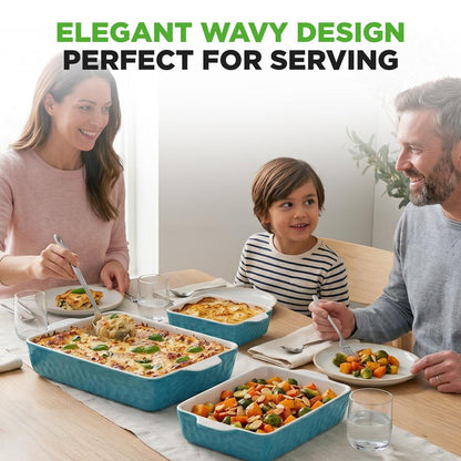 3-Piece Ceramic Casserole Set, Non-Stick, Oven Safe, Aqua